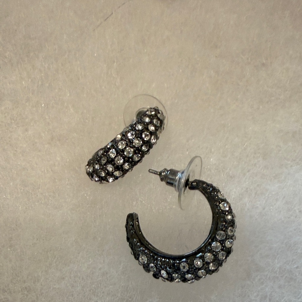 Crystal Pavé Black Hoop Earrings